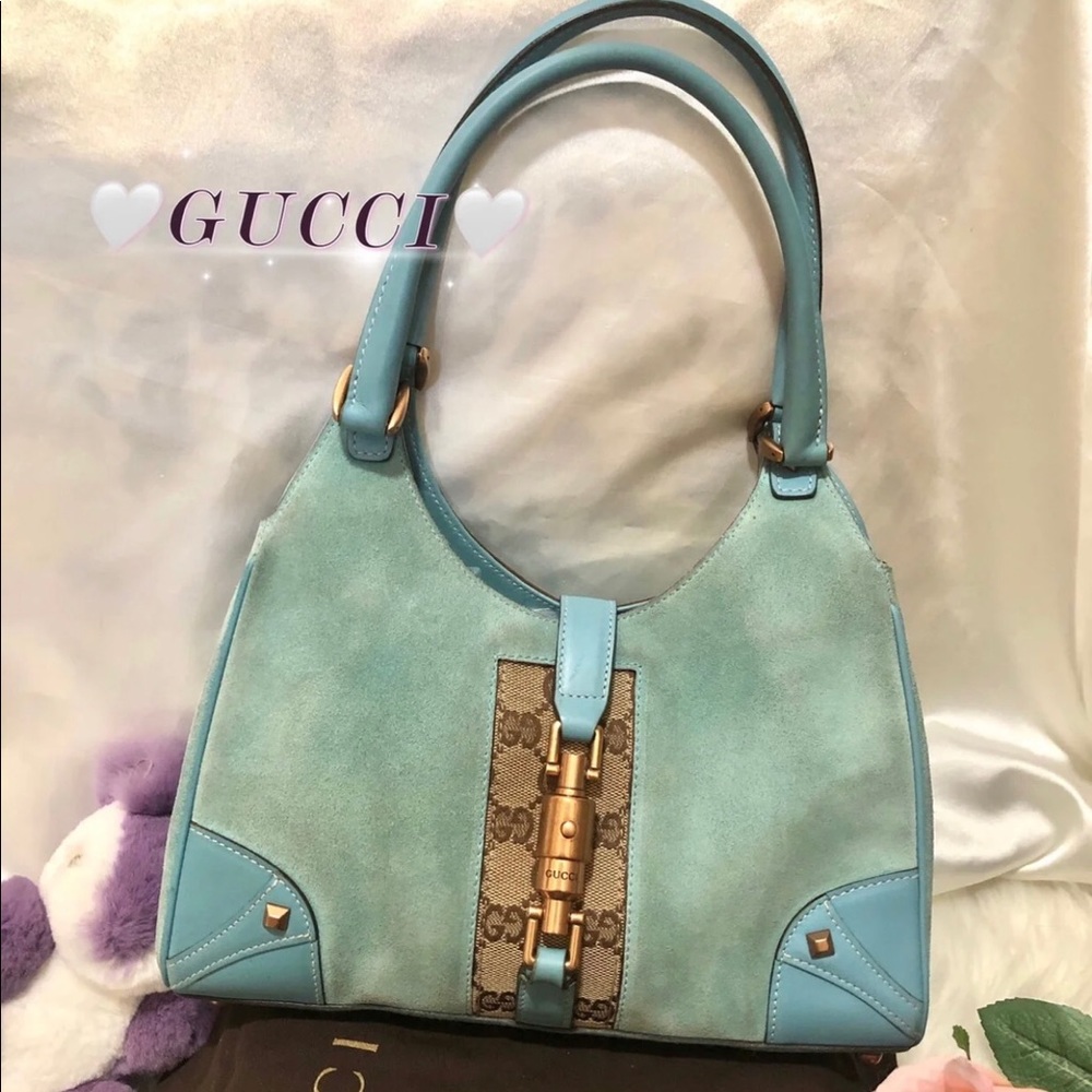 🔥RARE🔥GUCCI 🌸JACKIE Tiffany Blue🌸MONOGRAM GG pattern SHOULDER BAG 👑